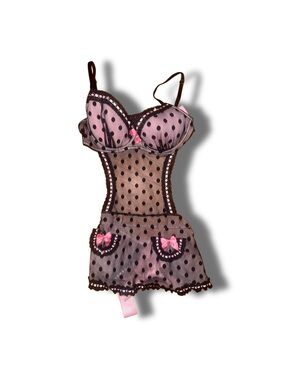 Victoria's Secret Pink and Black Polka Dot Sheer Babydoll Apron